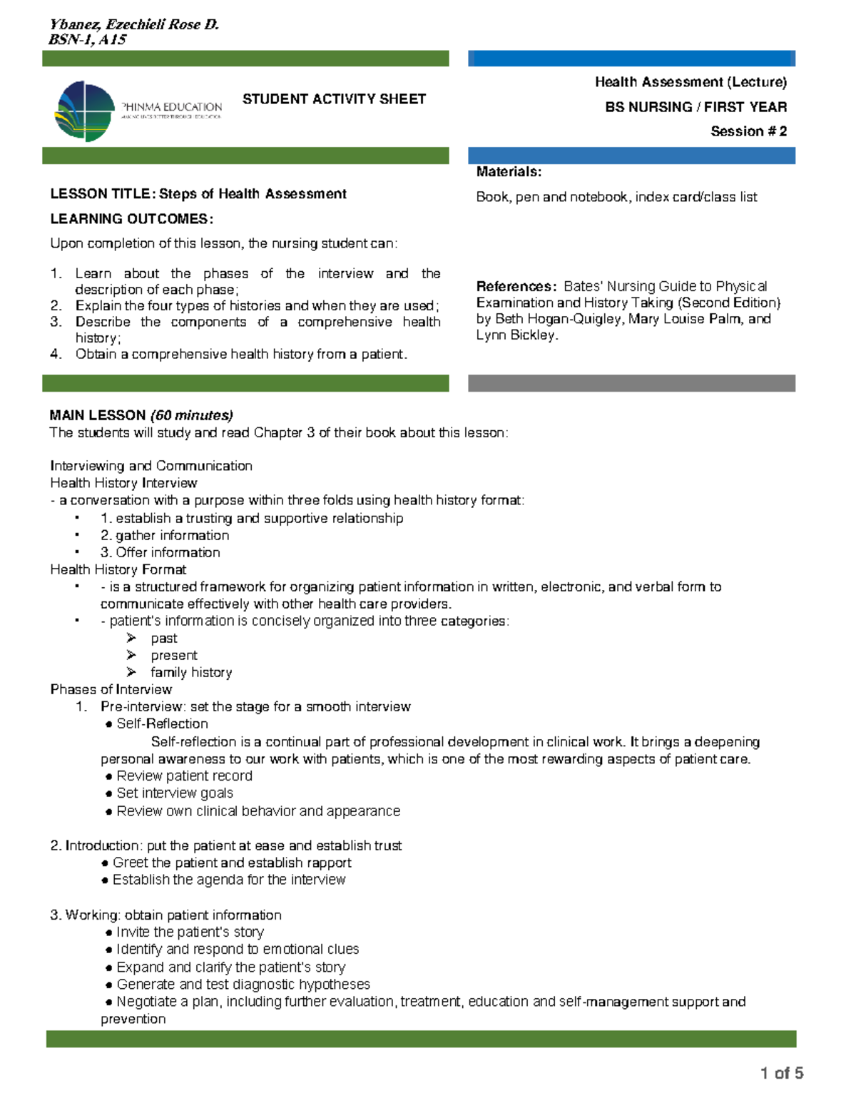 Module 2 - MAIN LESSON (60 minutes) The students will study and read ...