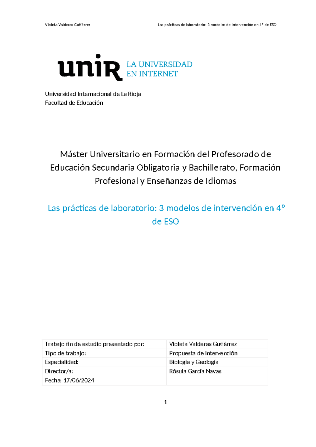 TFM master profesorado - Universidad Internacional de La Rioja Facultad ...