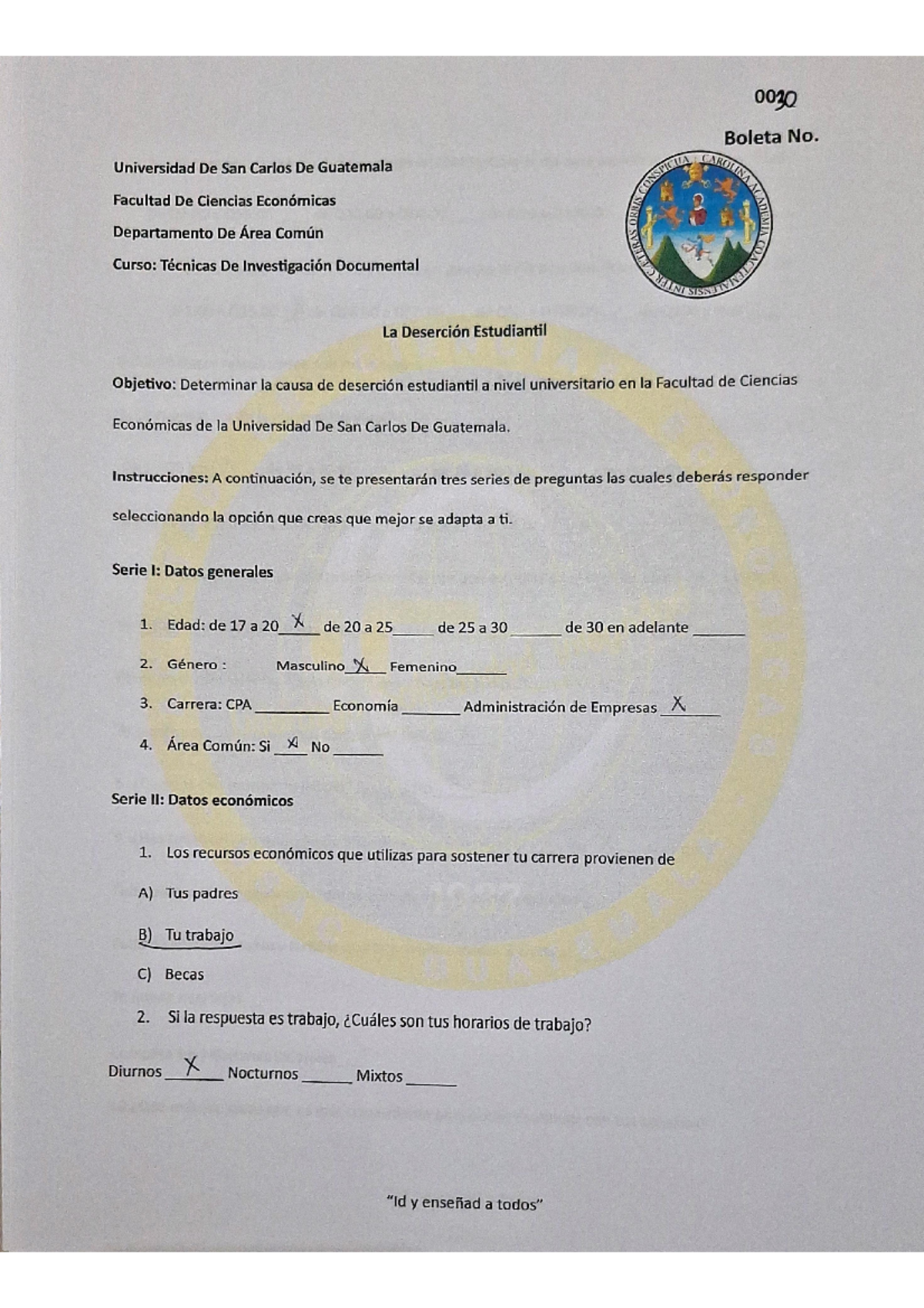 PDF Scanner Encuesta 30 - 0030 Boleta No. Universidad De San Carlos De ...