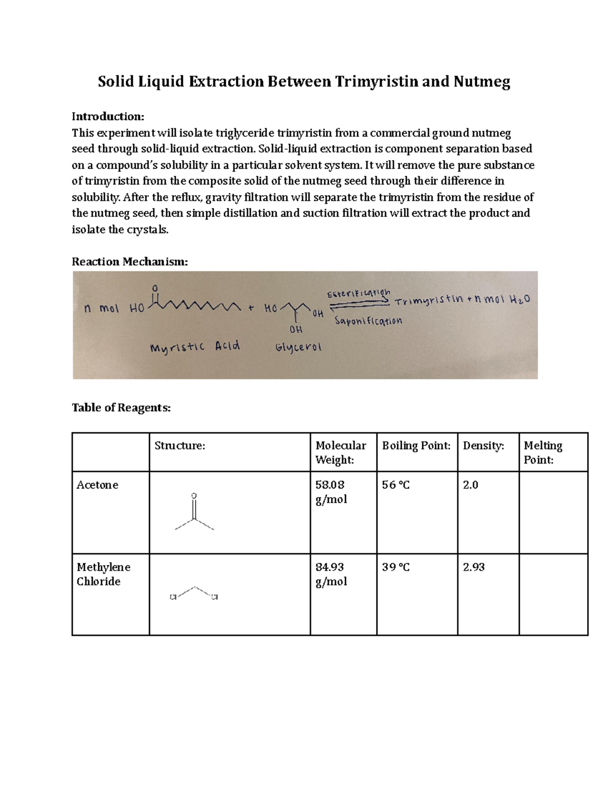 CHEM2211 Lab Report #3 - 95% Grade - Solid Liquid Extraction Between ...