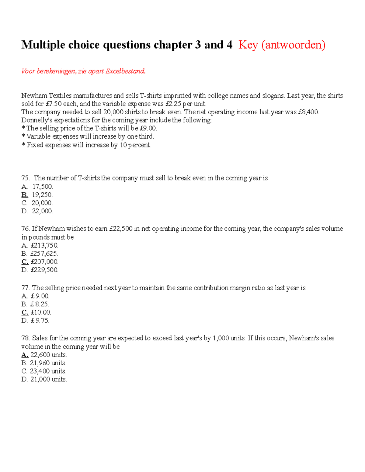 Testbank Questions Ch3 And 4 Antwoorden - Multiple Choice Questions ...