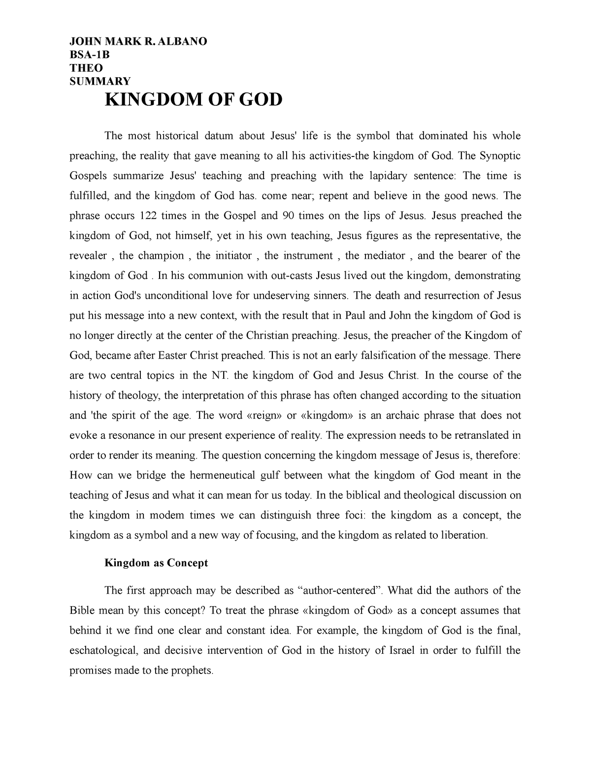 kingdom of god essay