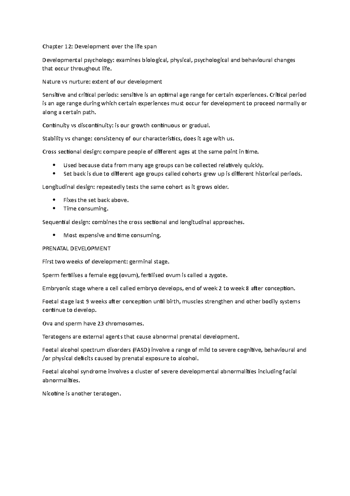 Notes - Chapter 12: Development over the life span Developmental ...