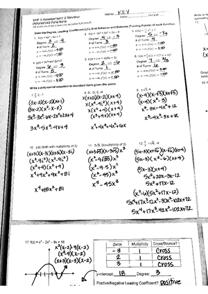 Unit 8 Review Part A - PRACTICE QUESTIONS WITH ANSWER KEY - Algebra 1B ...