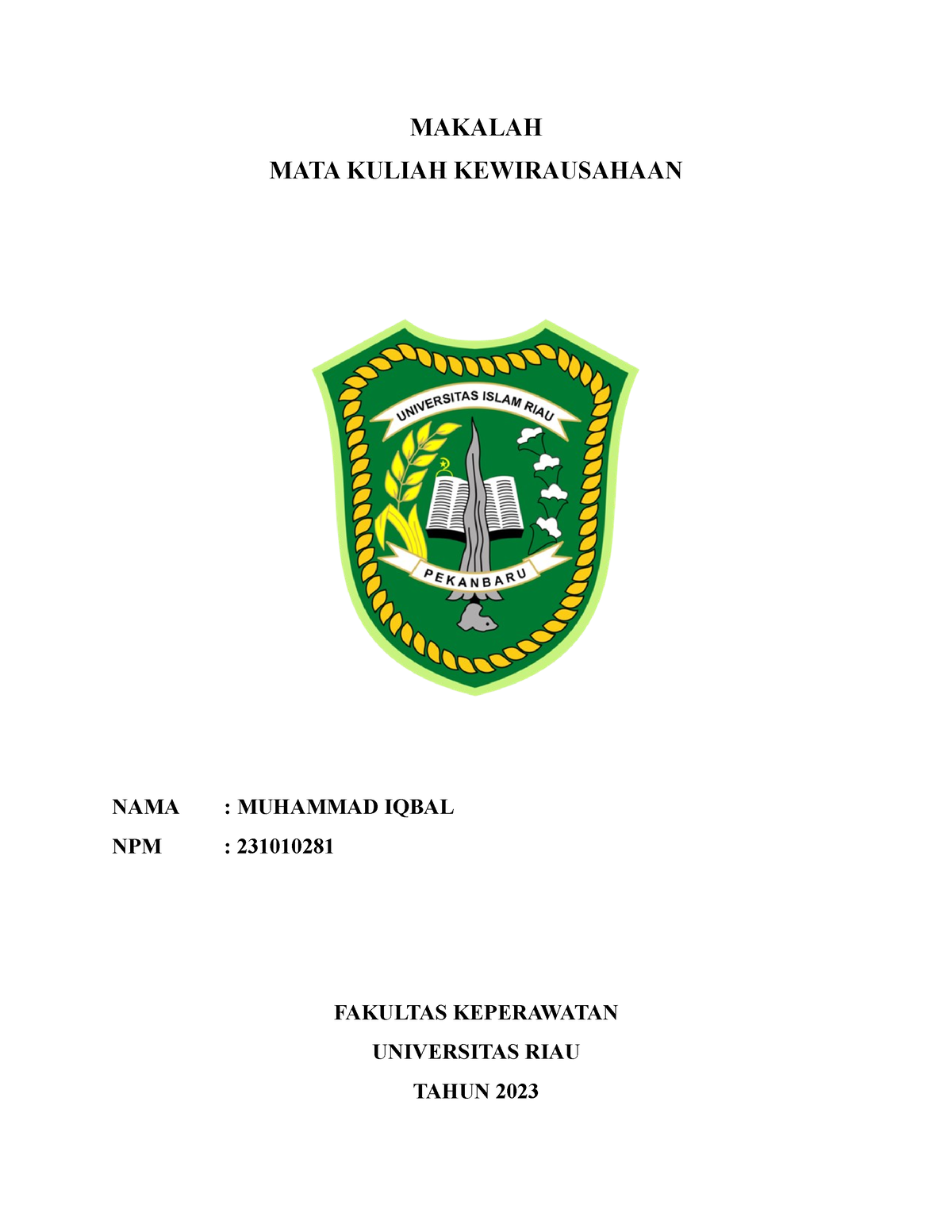 Makalah Kewirausahaan - MAKALAH MATA KULIAH KEWIRAUSAHAAN NAMA ...