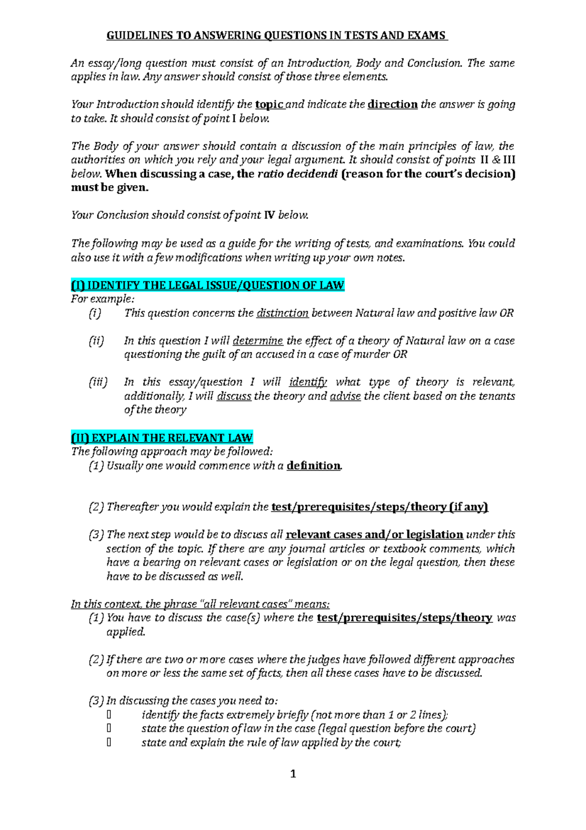 Guidelines TO Answering LONG Questions IN Tests AND Exams - GUIDELINES ...