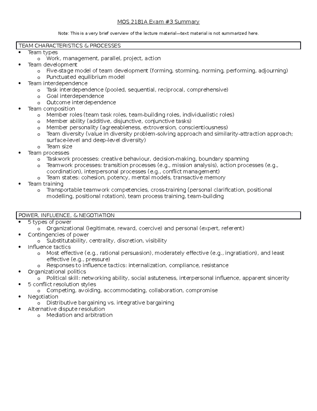 MOS 2181A Fall 2021 Exam 3 Summary - MOS 2181A Exam #3 Summary Note ...