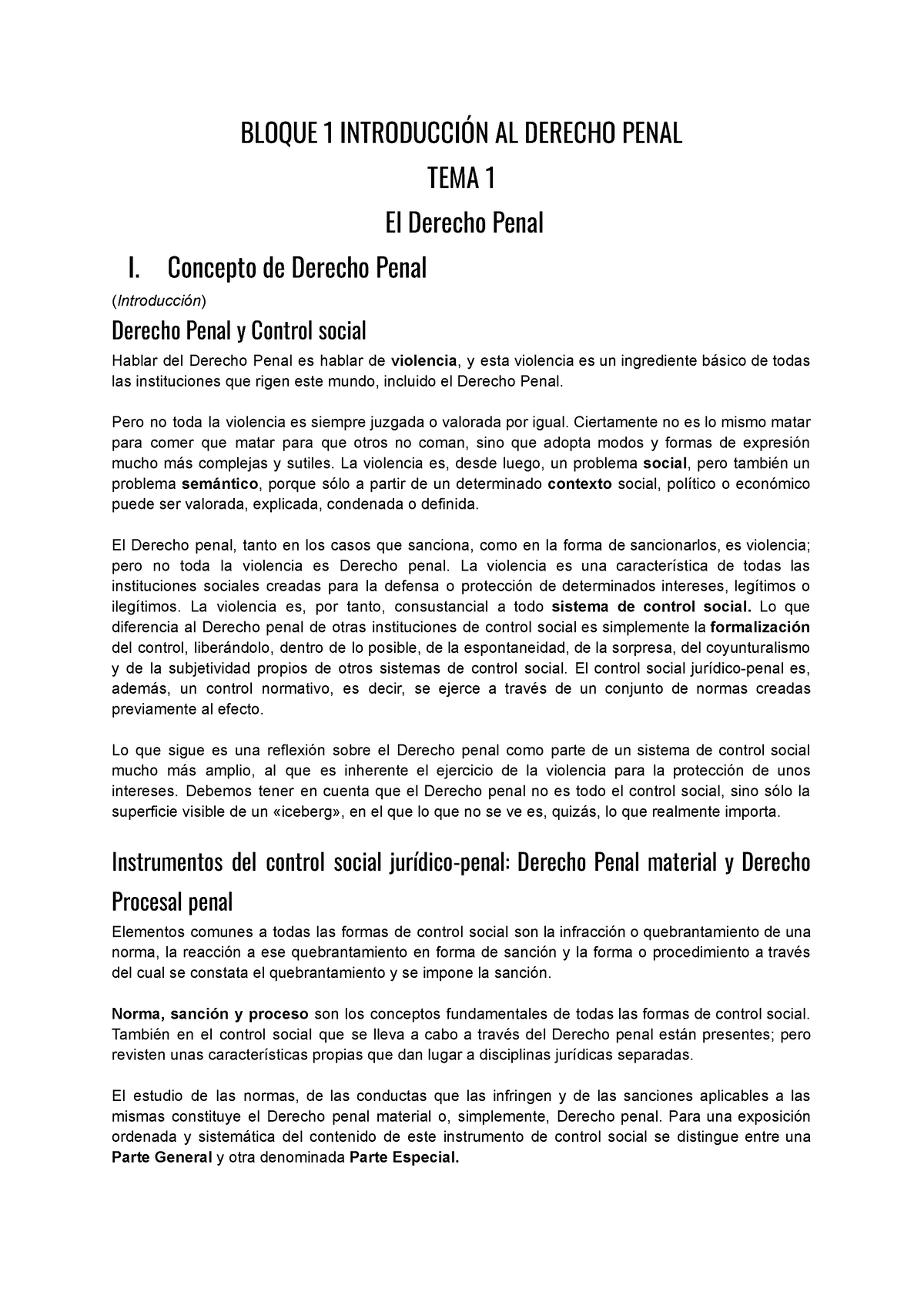 TEMA 1 Penal: EL Derecho Penal - BLOQUE 1 INTRODUCCIÓN AL DERECHO PENAL ...