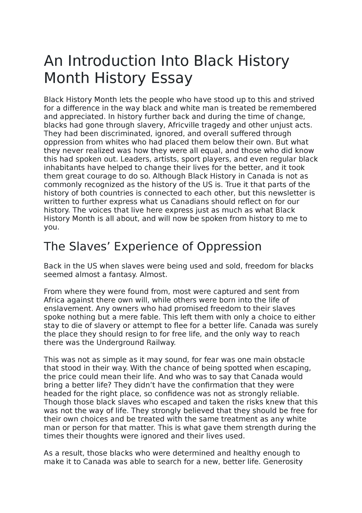 how to start a black history month essay
