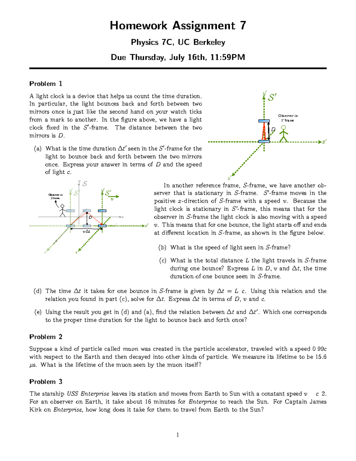 HW7 - Homework 7 - Homework Assignment 7 Physics 7C, UC Berkeley Due ...