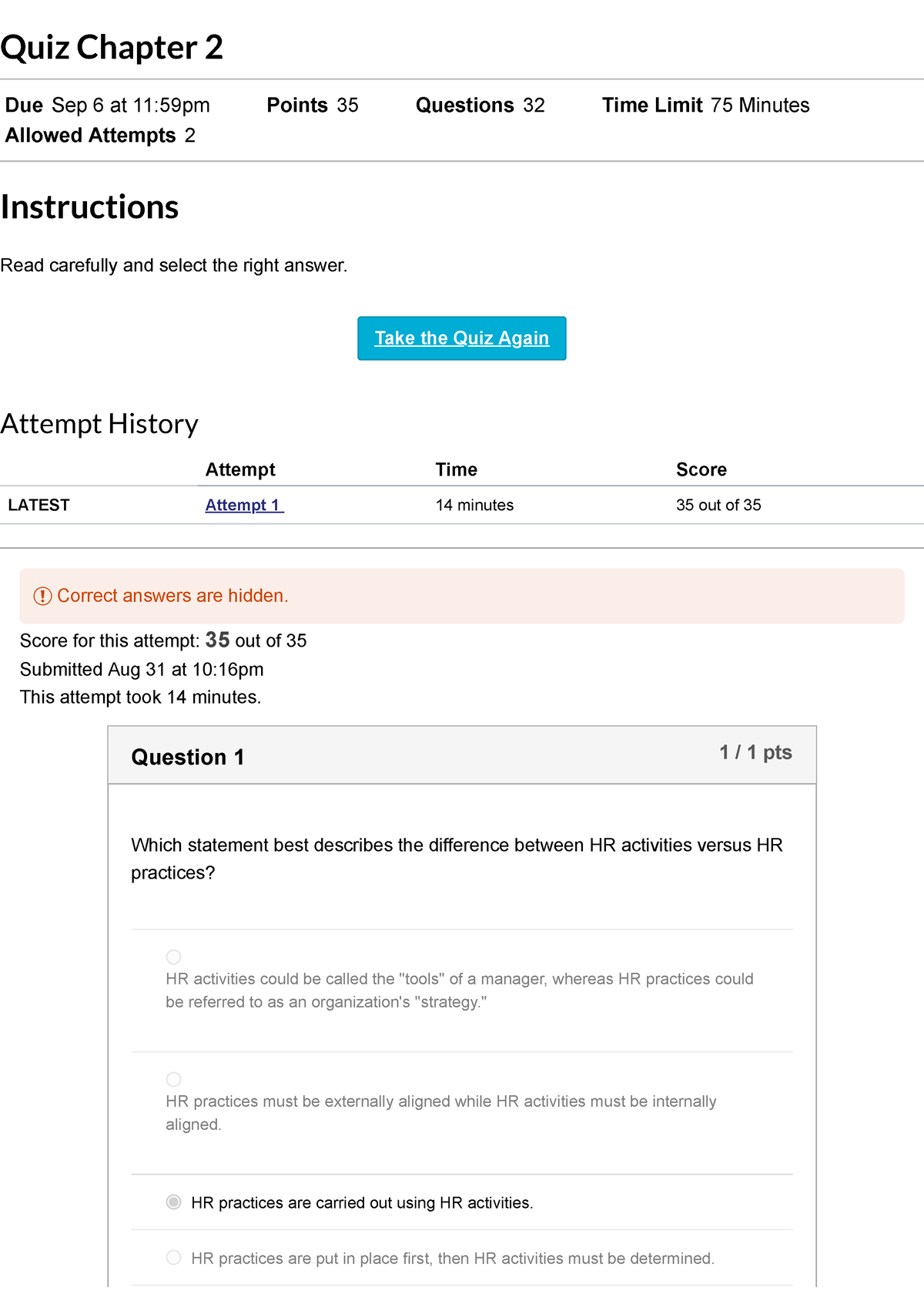 Quiz Chapter 2 Introduction TO Human Resources B - Quiz Chapter 2 Due ...