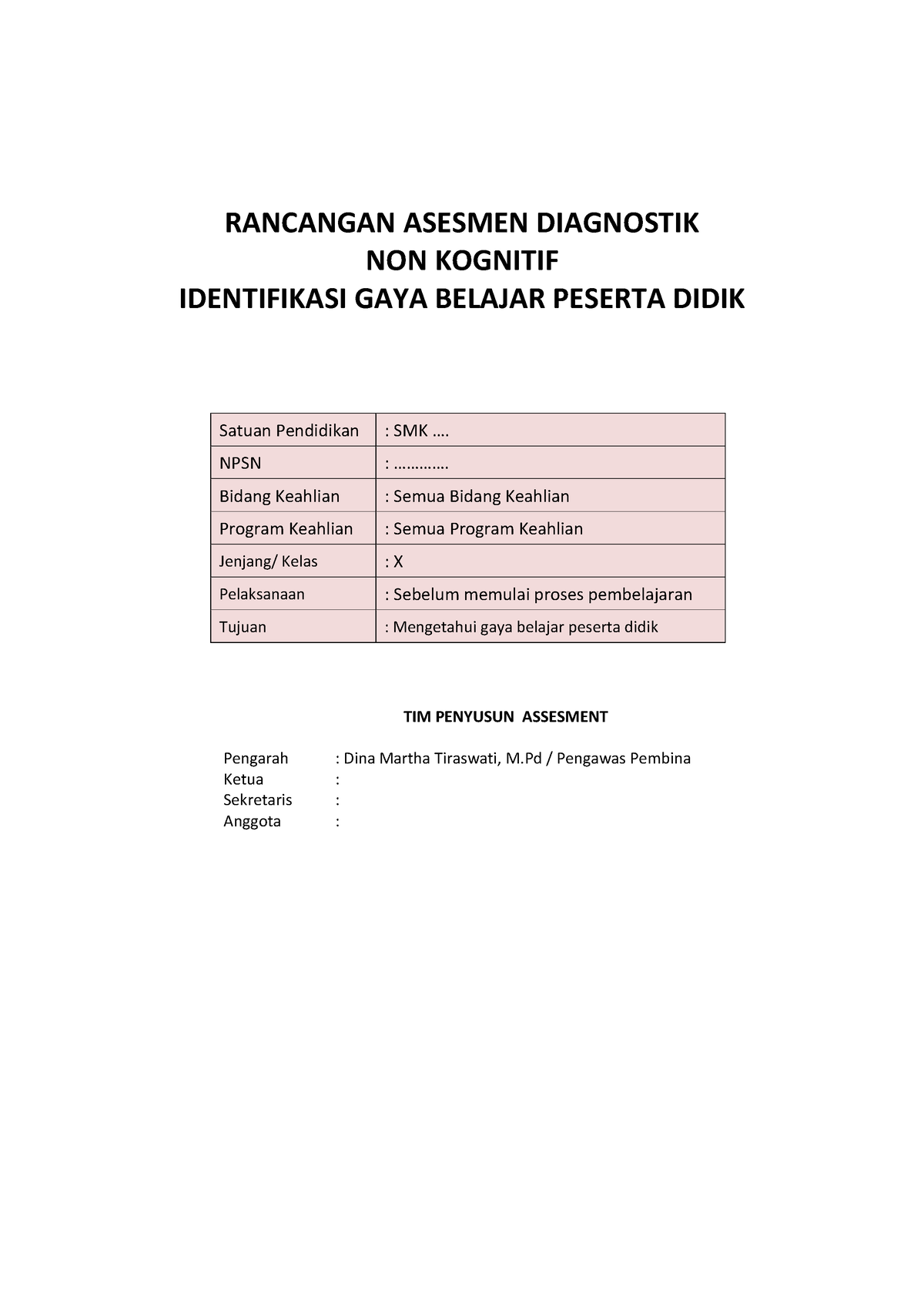 3 Dina Asesmen Diagnostik NON Kognitif CARA Belajar - RANCANGAN ASESMEN ...