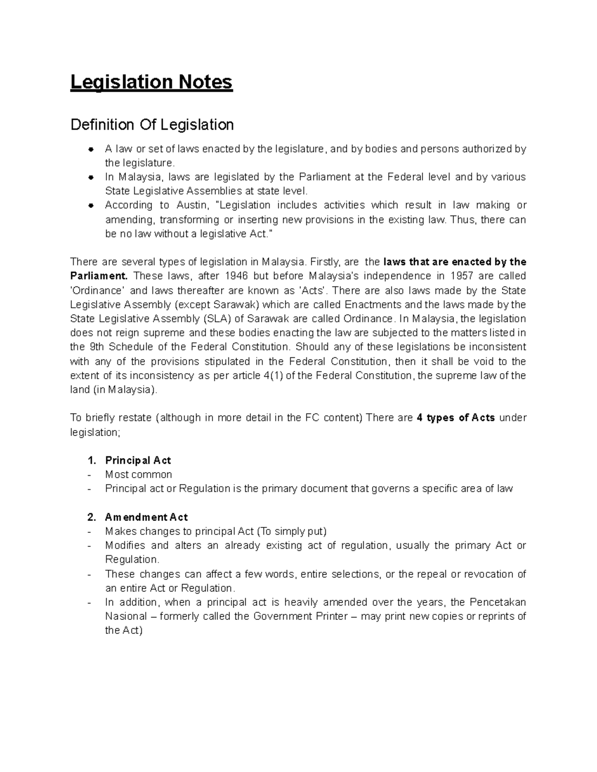 Legislation MLS Finals Notes - Legislation Notes Definition Of ...