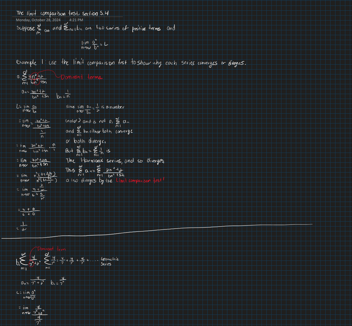 Limit Comparison Test Notes - Calculus II - The limit comparison test ...