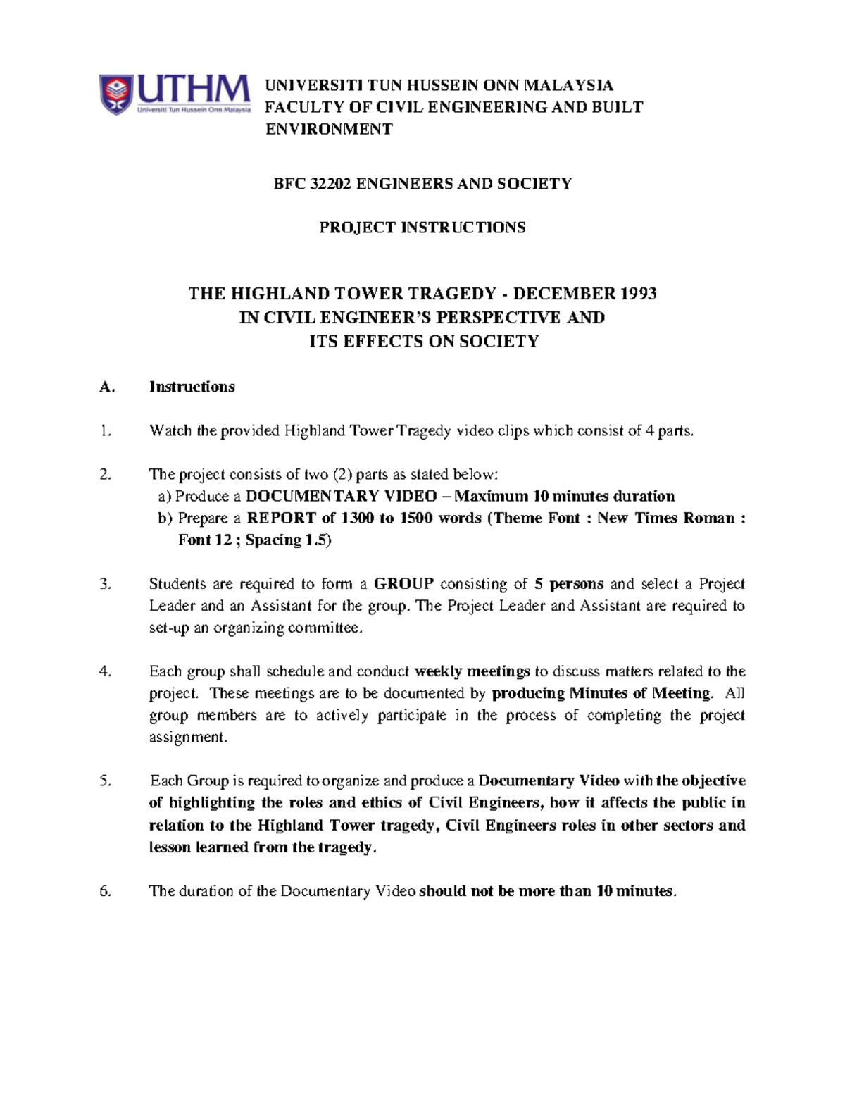 Projectinstructionandrubric-final - Universiti Tun Hussein Onn Malaysia 