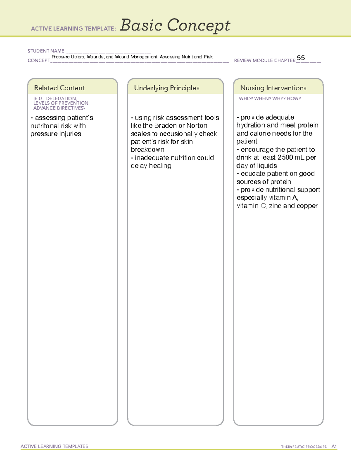 ALT 2 - ATI - ACTIVE LEARNING TEMPLATES THERAPEUTIC PROCEDURE A Basic ...