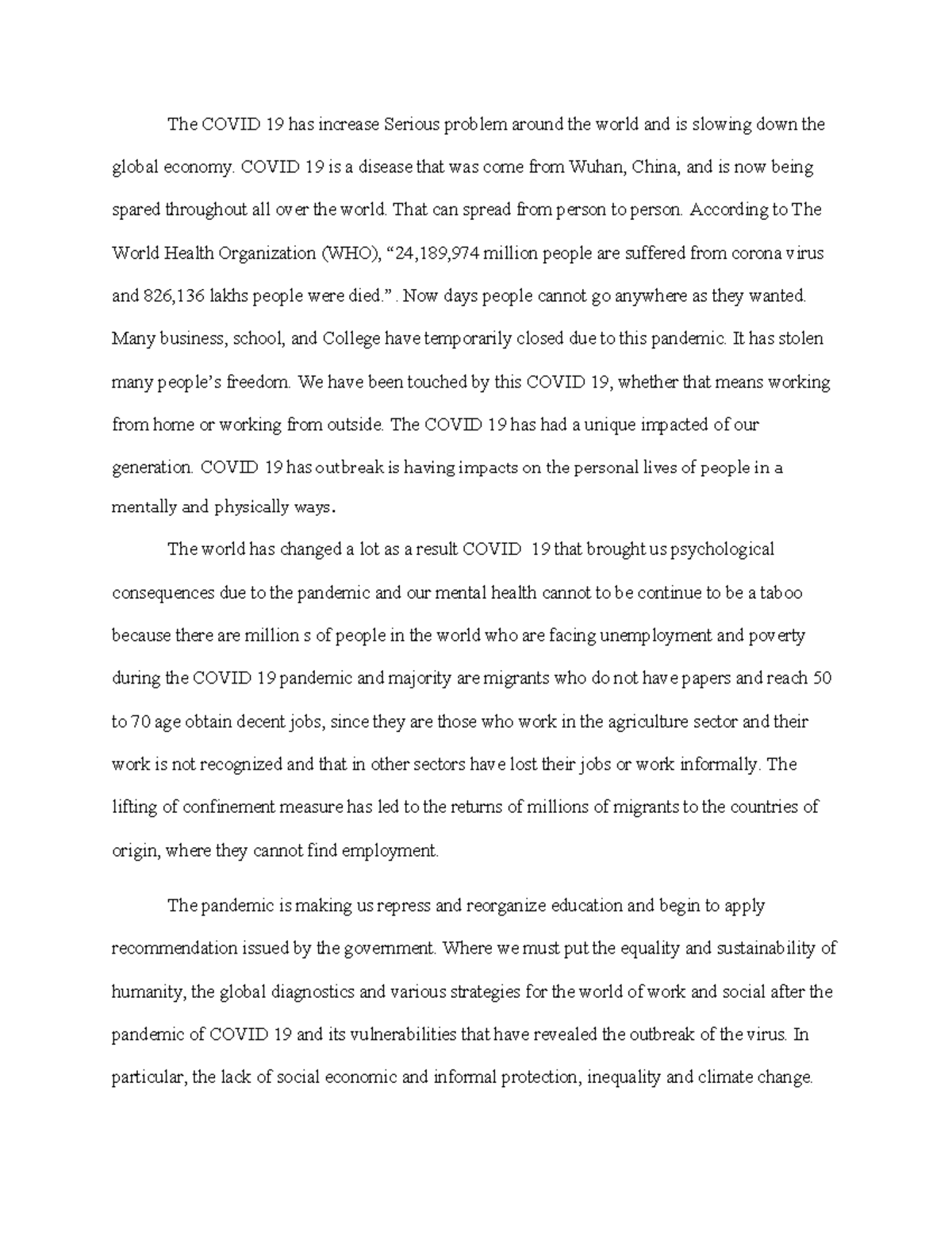 Covid 19 Essay Good The COVID 19 has increase Serious problem