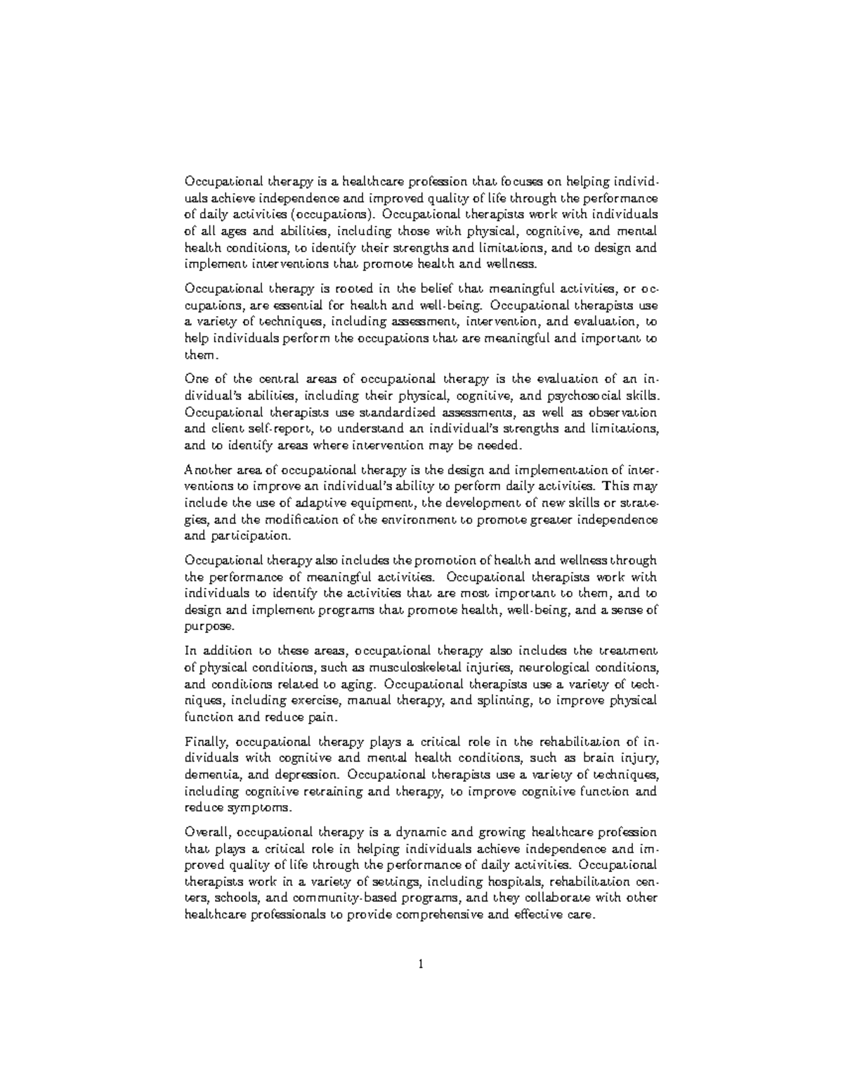 Occupational therapy - Law Of Medicine And Health Summary ...