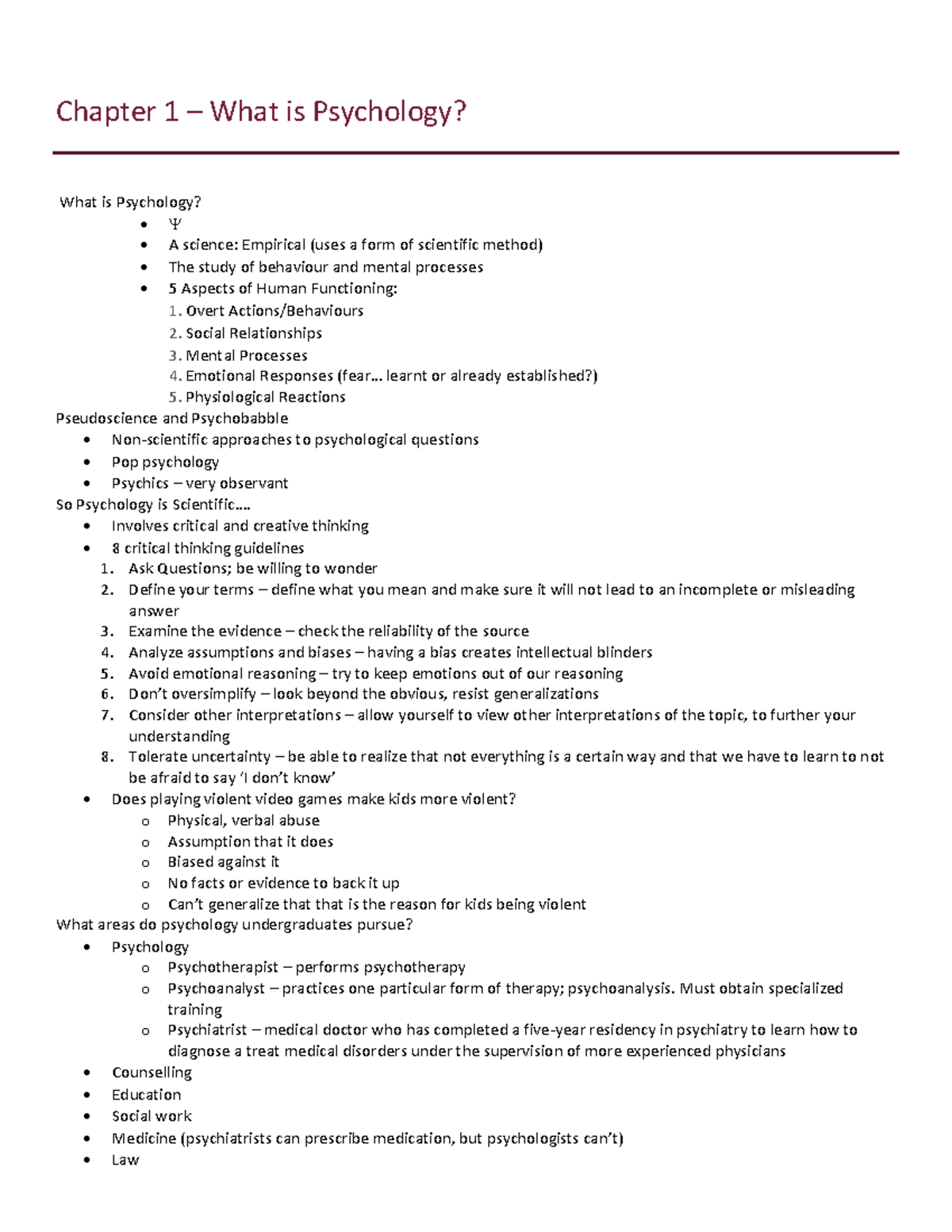 Chapter 1 - What Is Psychology - Chapter 1 – What Is Psychology? What ...