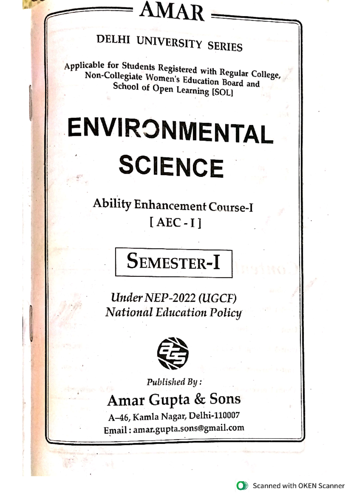 EVS(SEM1) BSc. life sciences Studocu