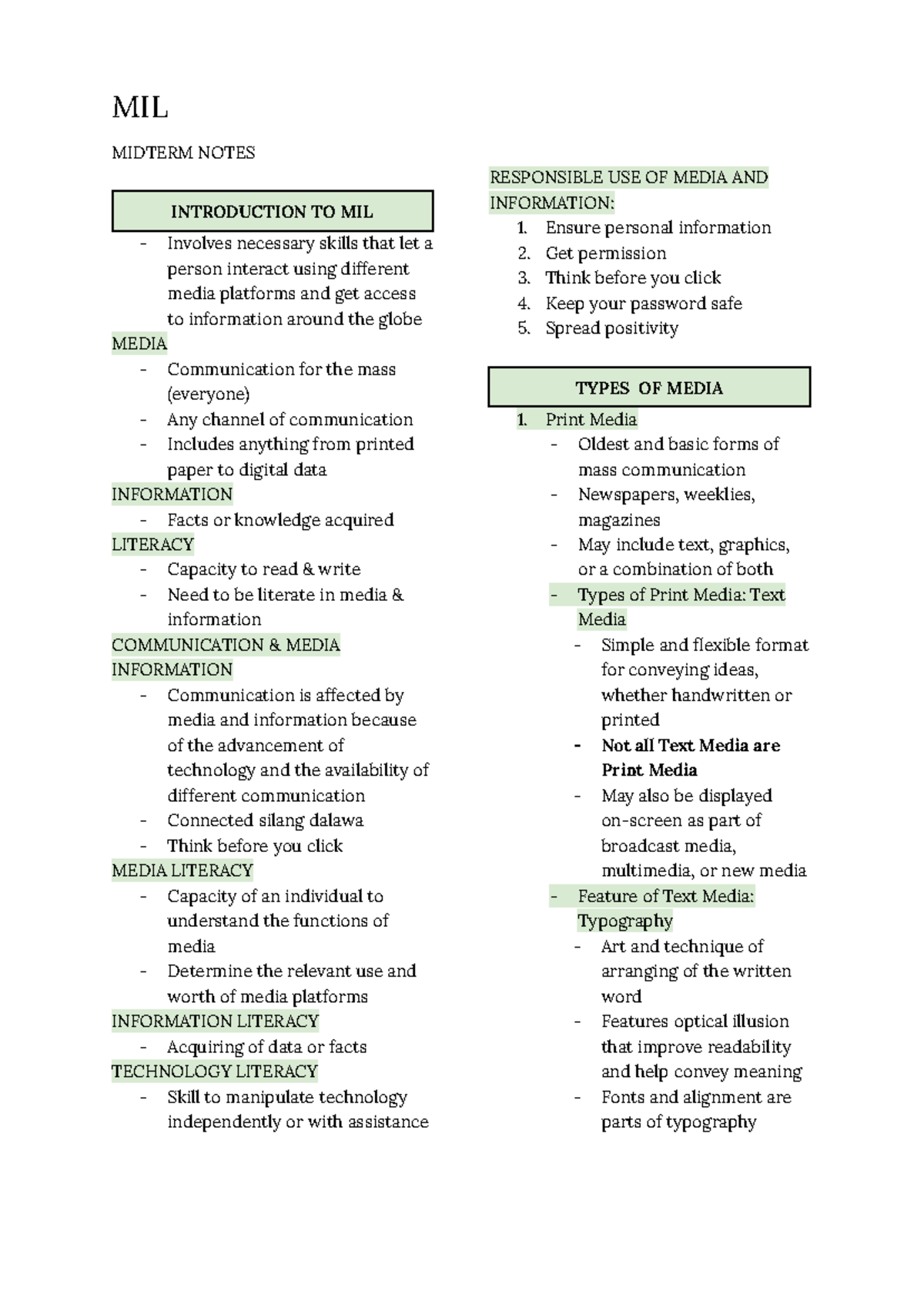 MIL - ....,.. - MIDTERM NOTES INTRODUCTION TO MIL Involves necessary ...