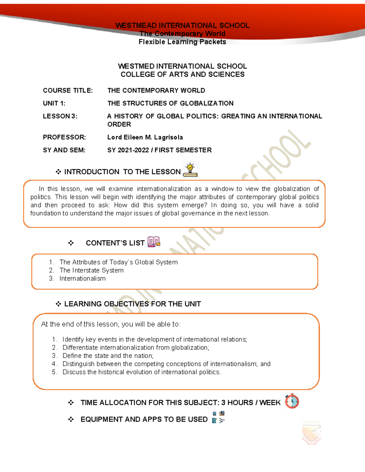 Unitmodule 3 contemporary - The Contemporary World Flexible Learning ...