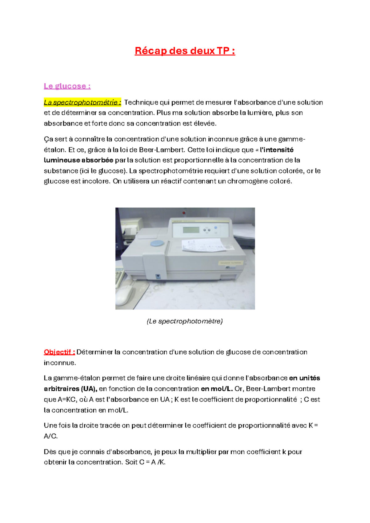 TP BIO Récap - Glucose et protéine (TPS) - Récap des deux TP : Le ...