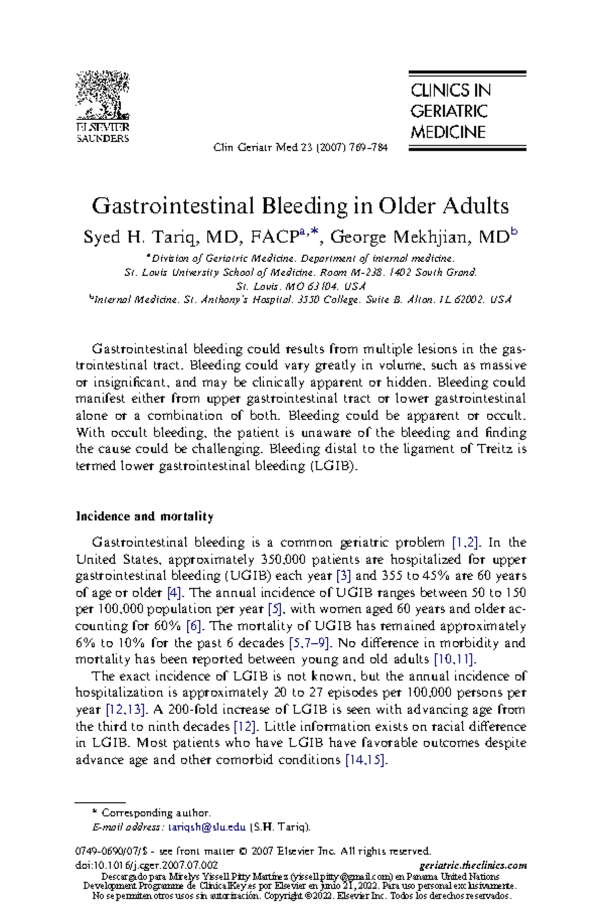 Gastrointestinal Bleeding in Older Adults - Tariq, MD, FACP a ...