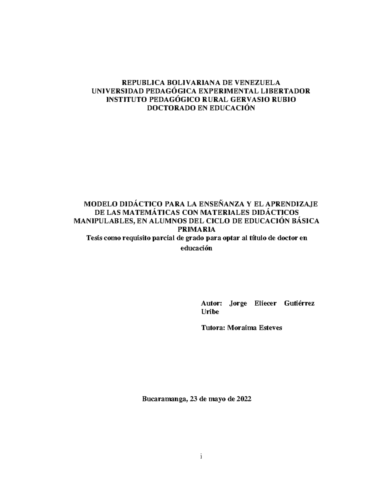 Tesis de Matematica Doctoral-2 - i REPUBLICA BOLIVARIANA DE VENEZUELA ...