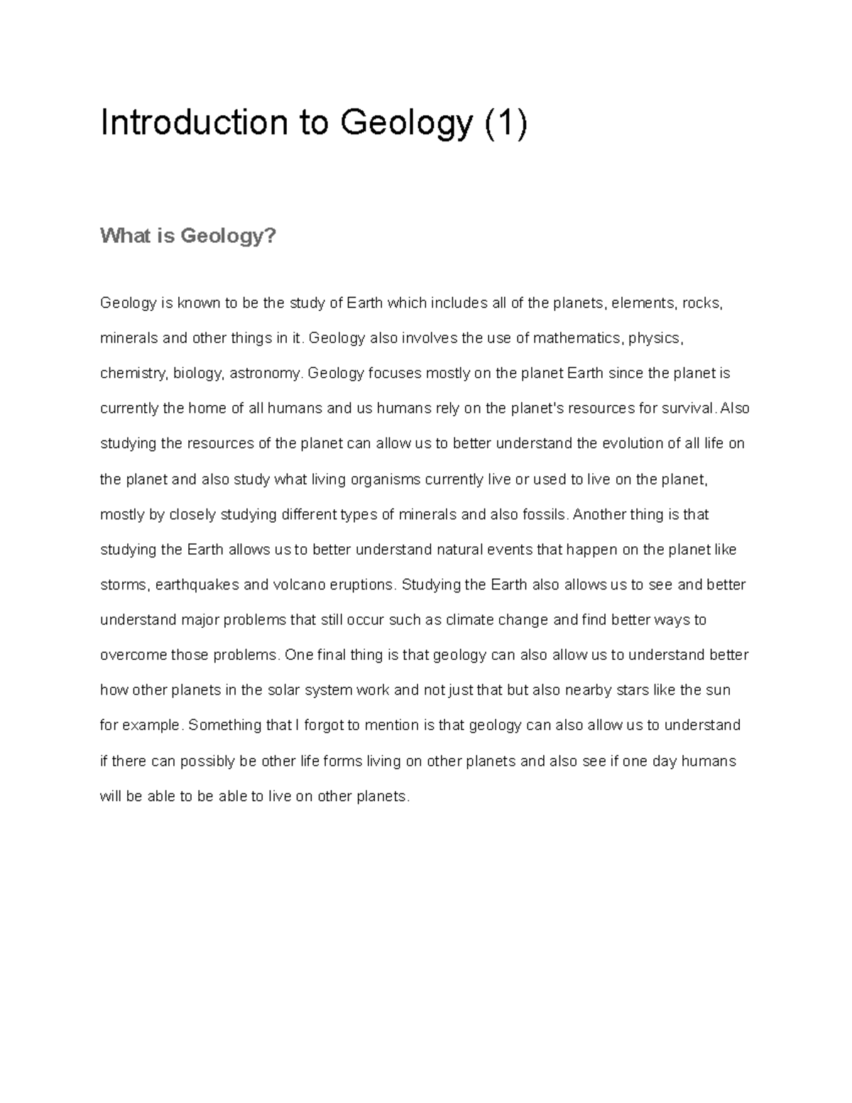 introduction to geology essay