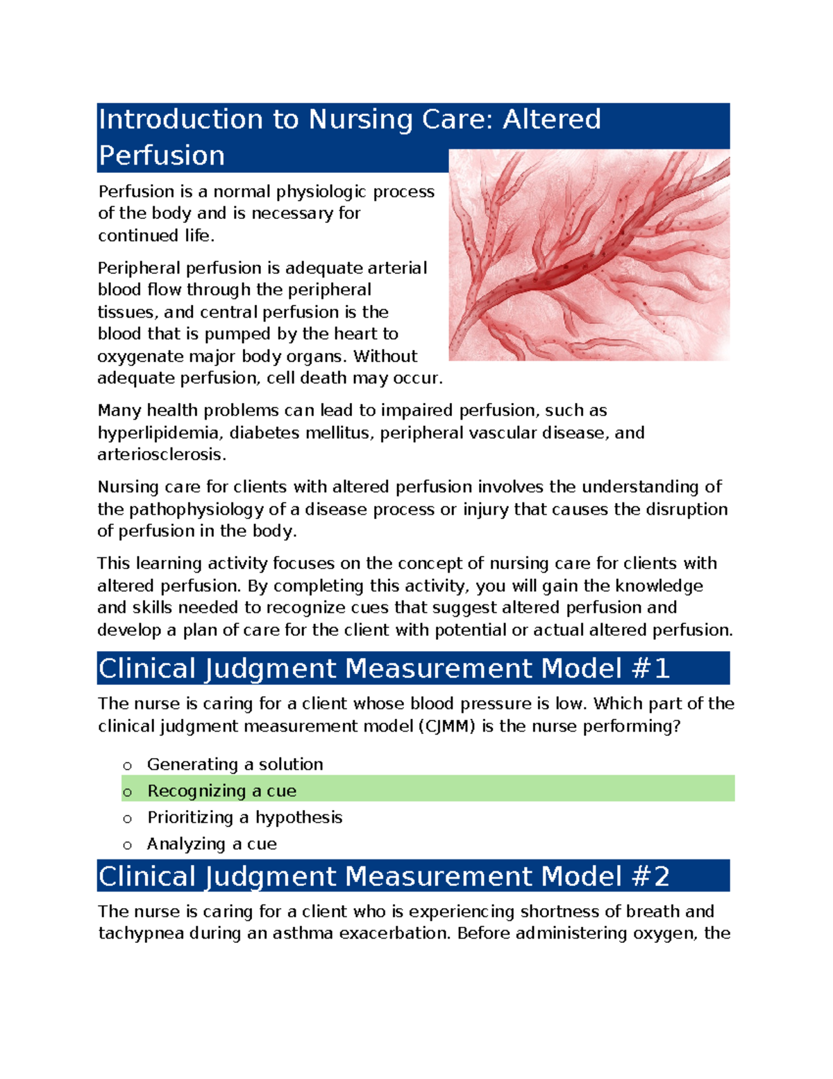 Altered Perfusion Edapt - Introduction To Nursing Care: Altered ...