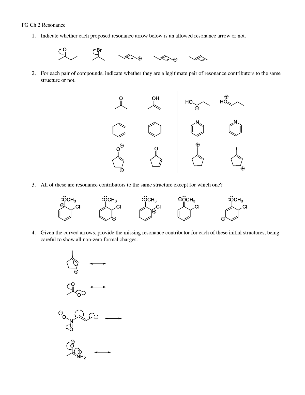 PG Ch 2 Resonance - PG Ch 2 Resonance Indicate whether each proposed ...