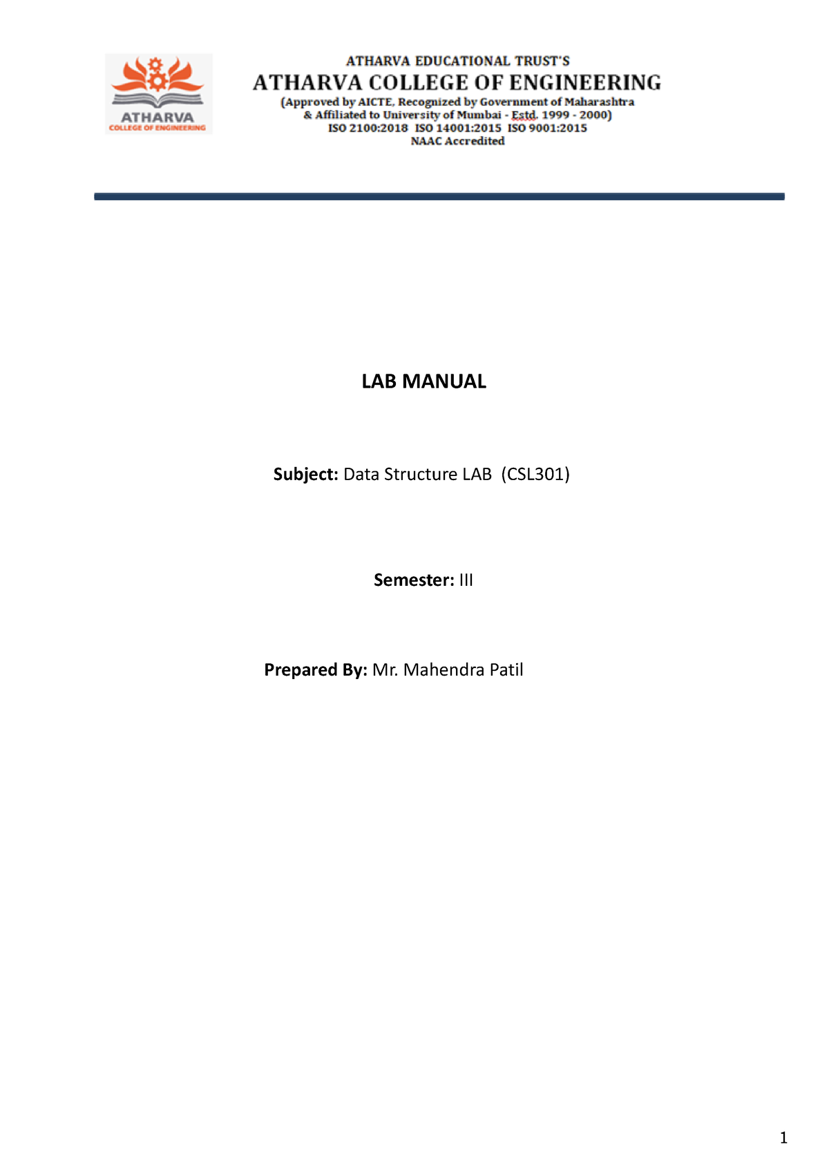 Data Structure LAB Manual 20232024.docx LAB MANUAL Subject Data