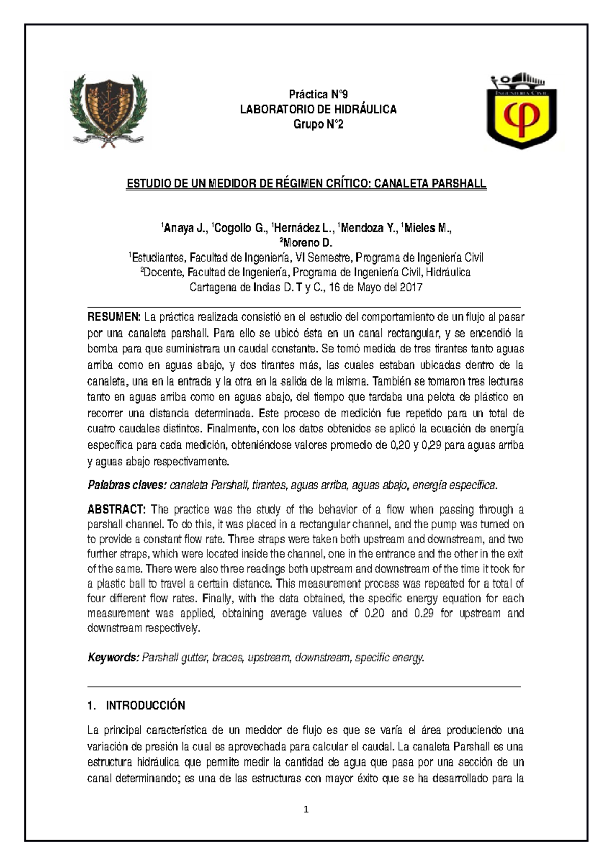 Estudio De Un Medidor De Regimen Critico Canaleta Parshall Studocu