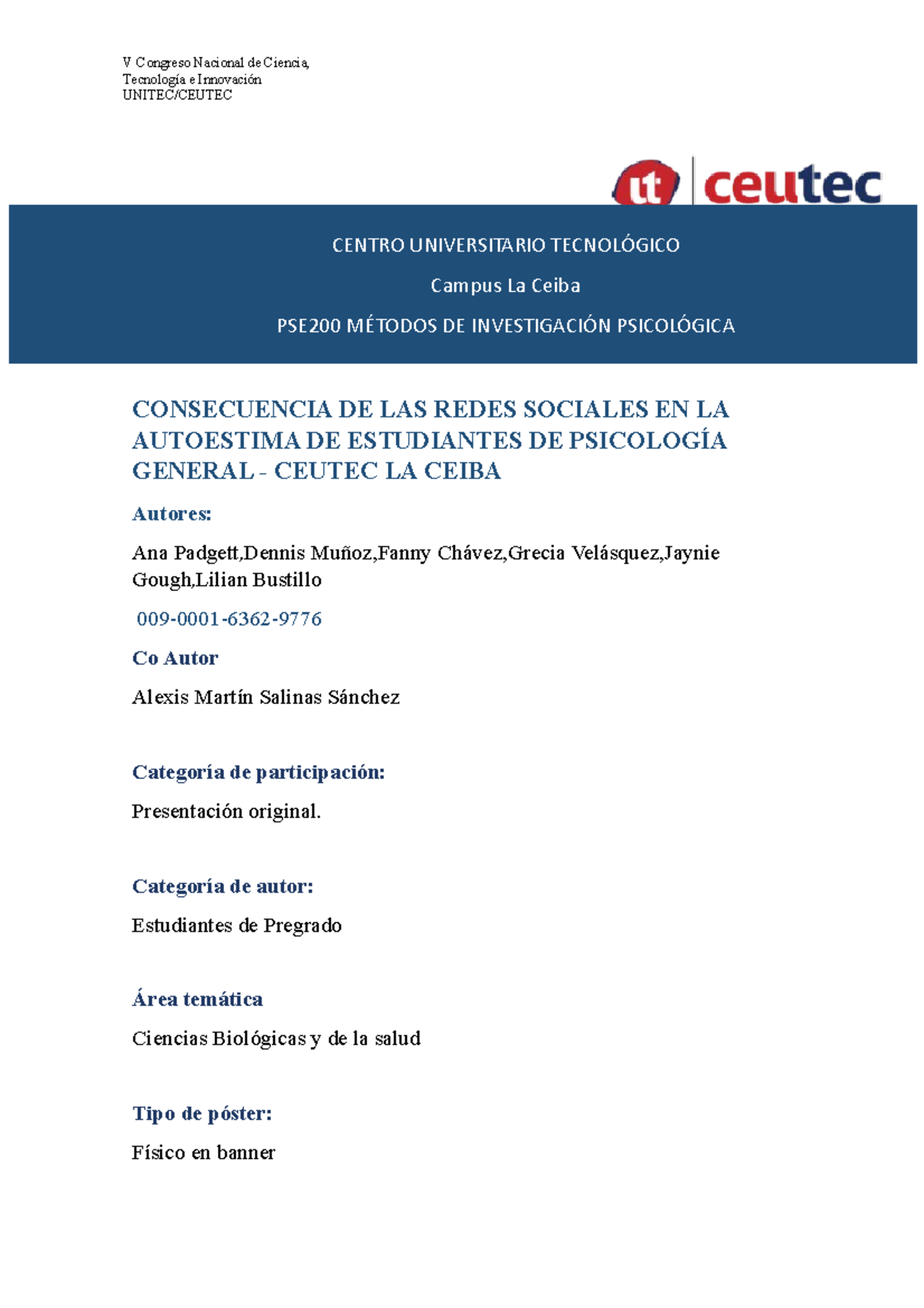 Resumen conacieti copy - V Congreso Nacional de Ciencia, Tecnología e ...