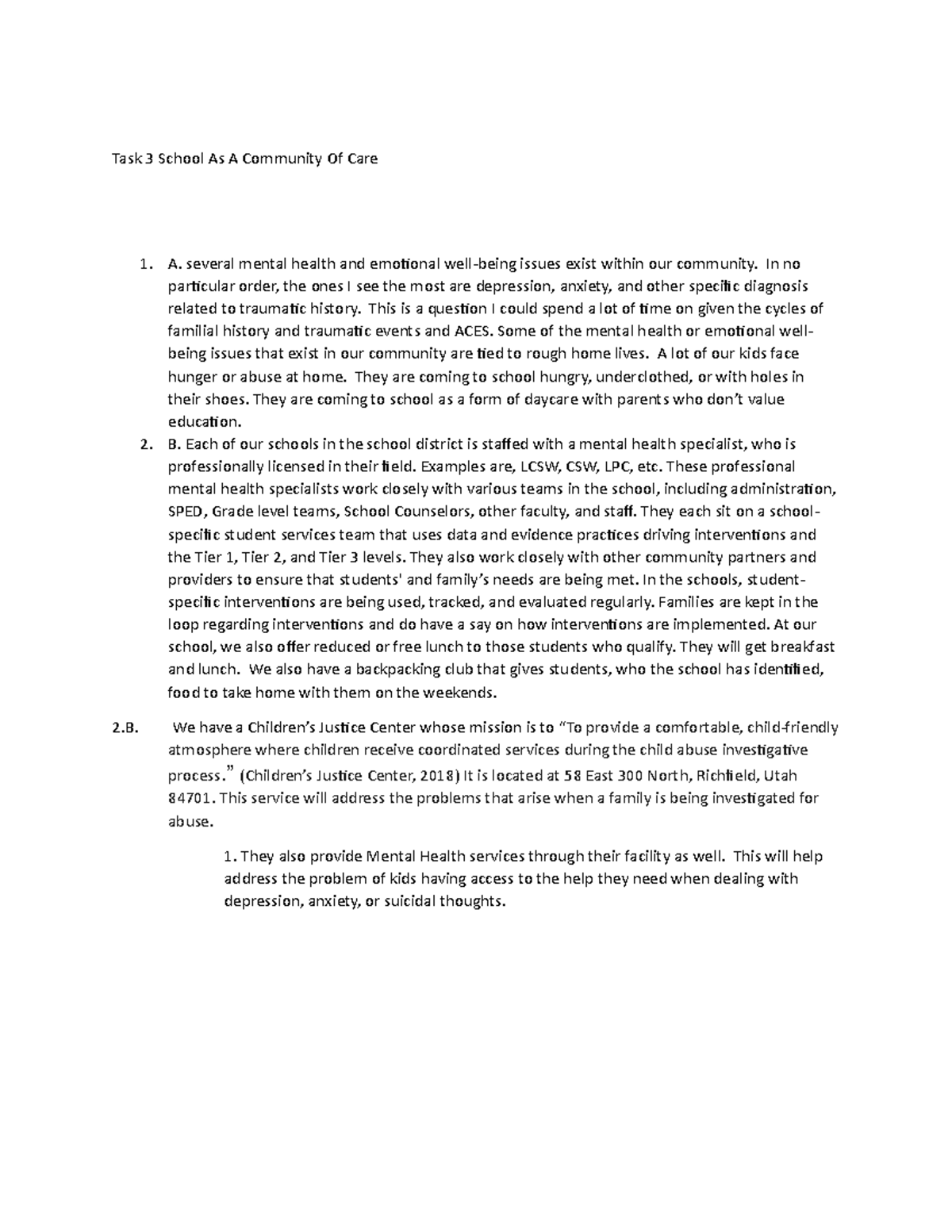 Upload Task #3 - Task # 3 - Task 3 School As A Community Of Care A ...