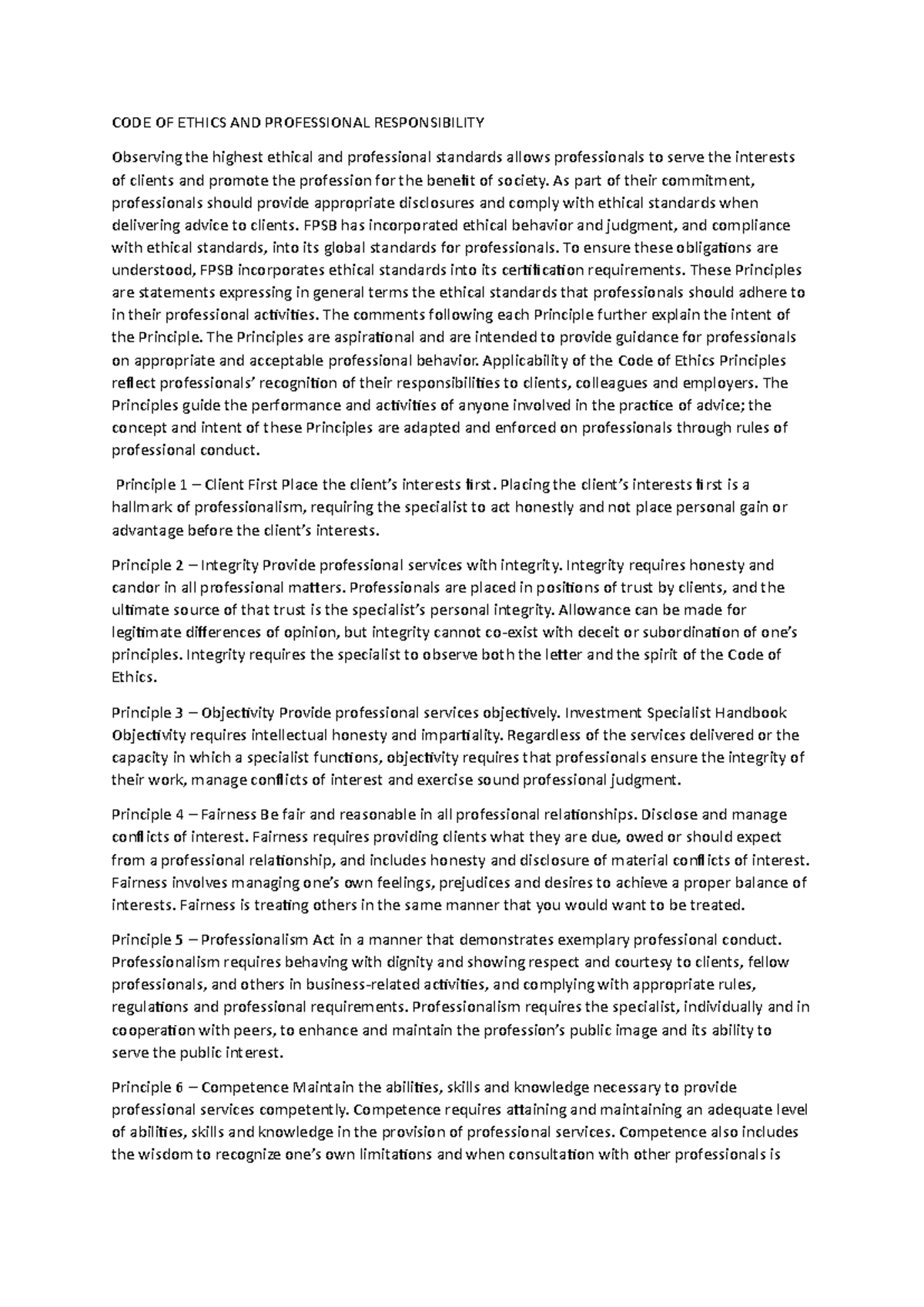 0. Code of Ethics and Professional Responsibility - CODE OF ETHICS AND ...