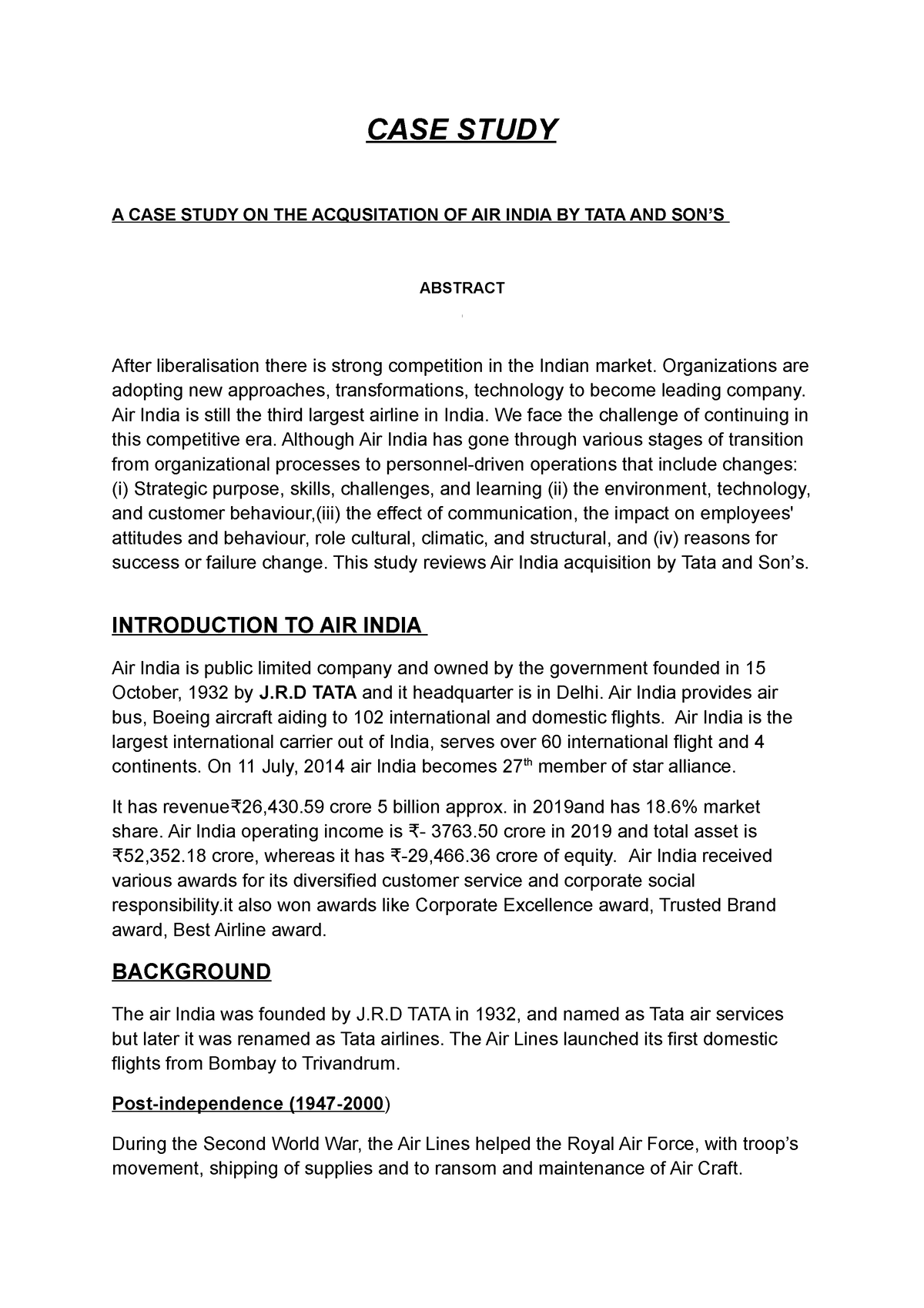 case study on air india