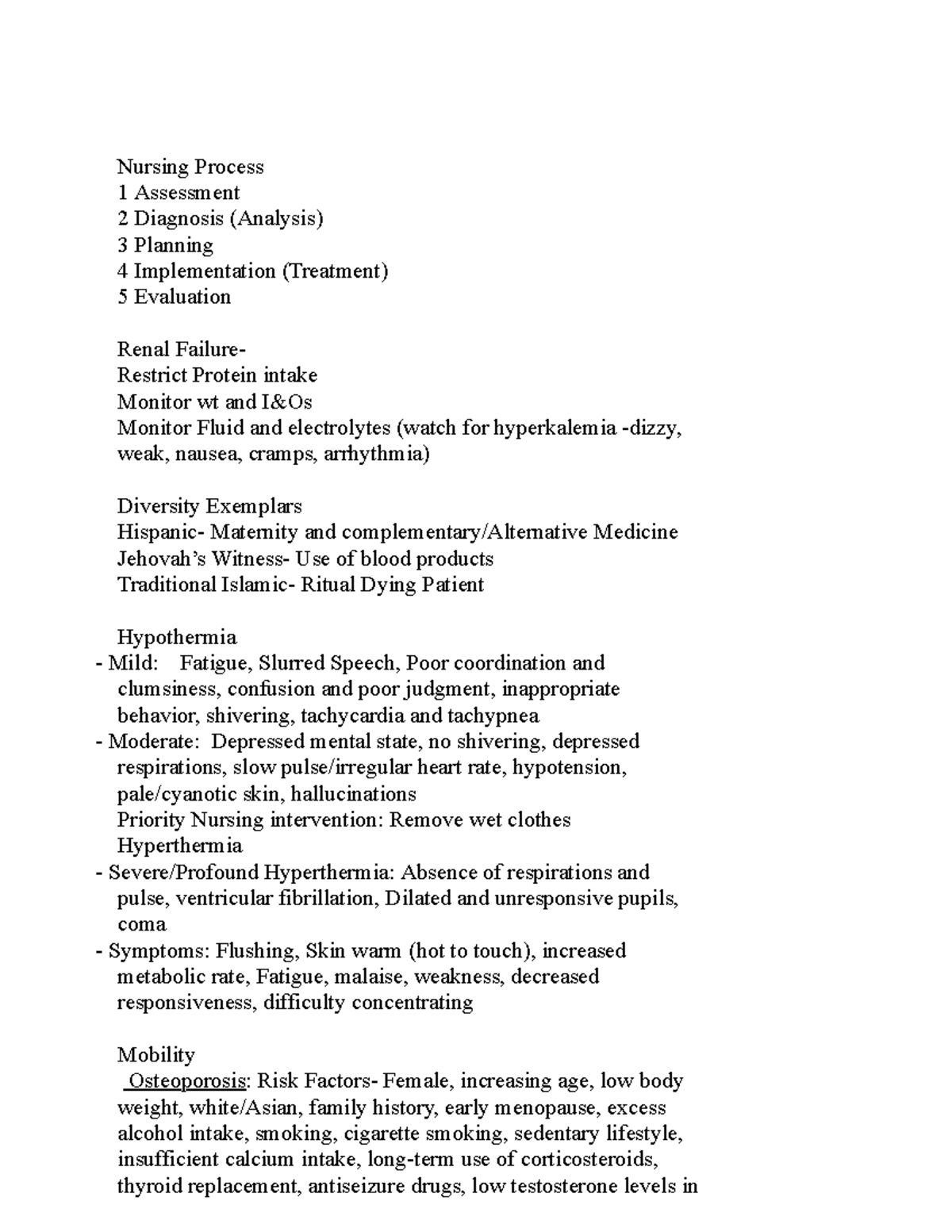 FILE 5992 - Notes - Nursing Process 1 Assessment 2 Diagnosis (Analysis ...