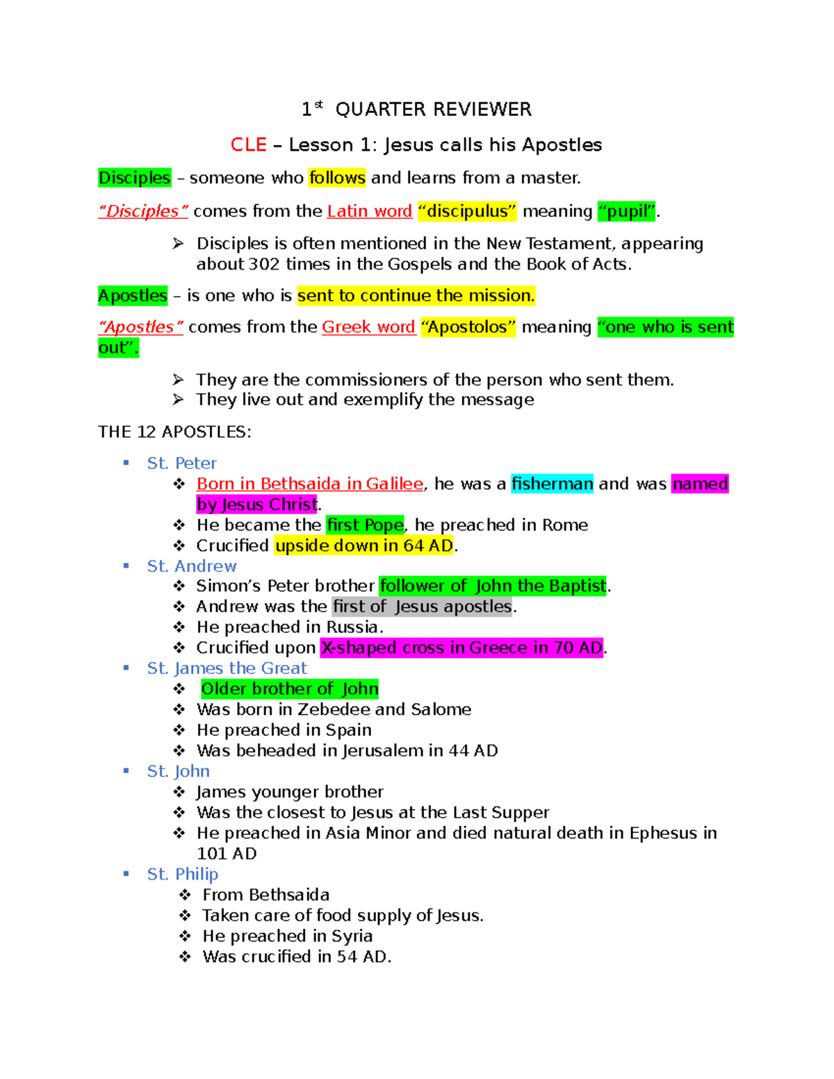 1st Quarter Reviewer - review - 1 st QUARTER REVIEWER CLE – Lesson 1 ...