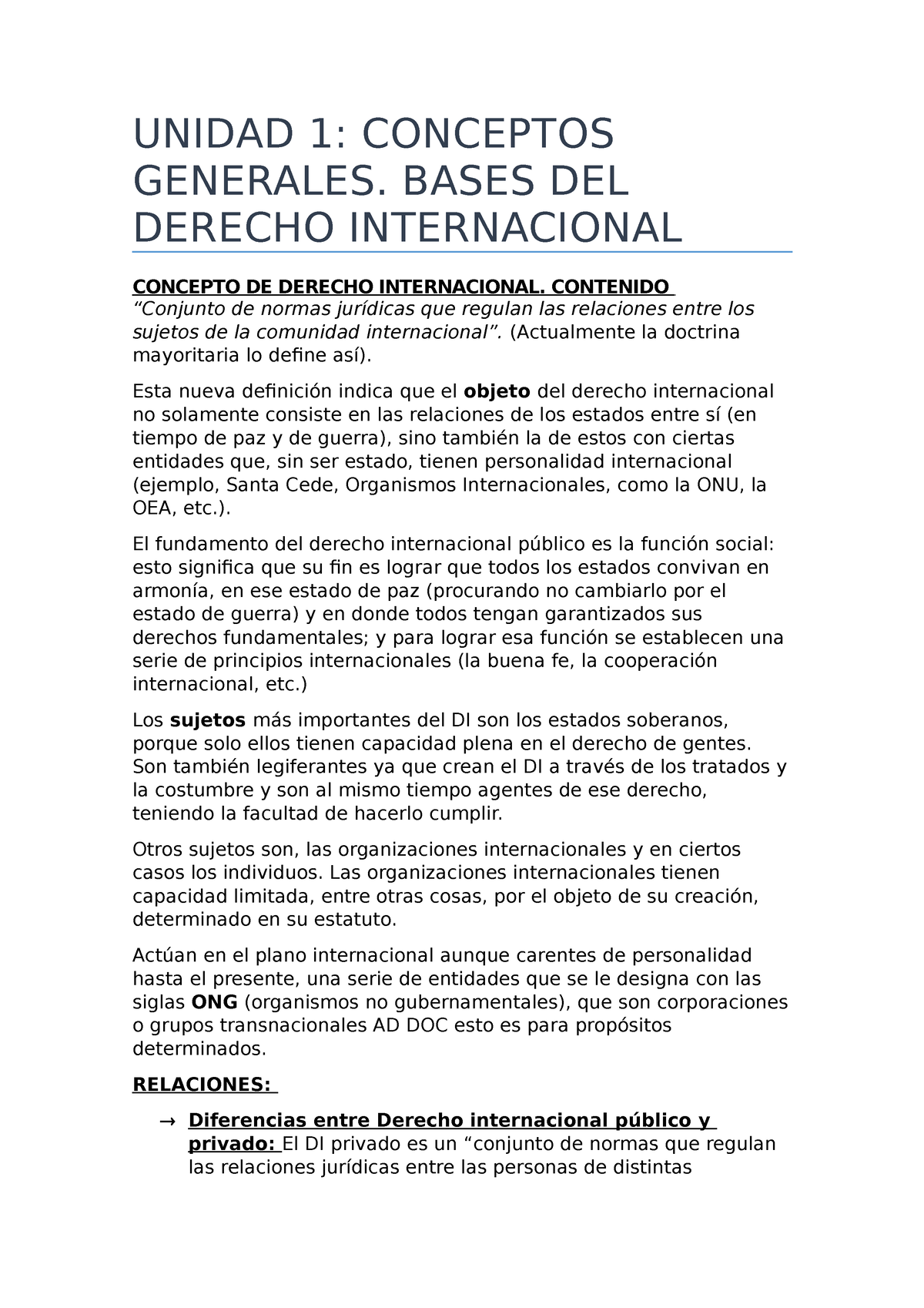 Apunte Internacional - UNIDAD 1: CONCEPTOS GENERALES. BASES DEL DERECHO ...