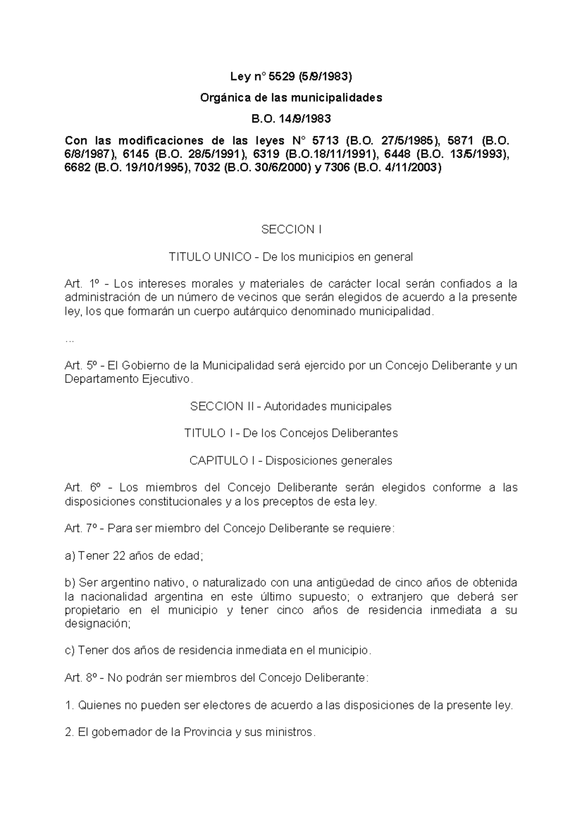 Ley 5529 Orgánica De Las Municipalidades - Ley N° 5529 (5/9/1983 ...