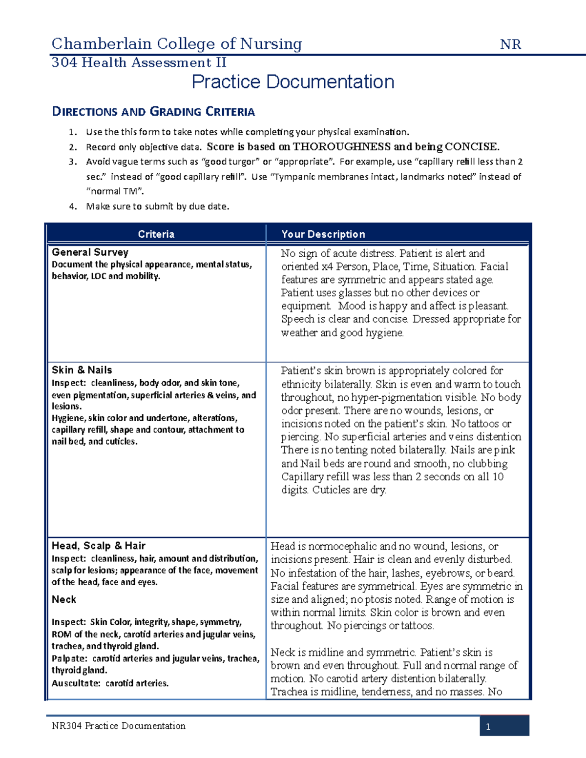 NR304 - Practice Documentation - 304 Health Assessment II Practice ...