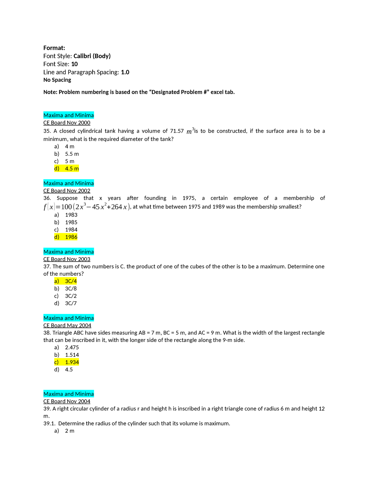 Maxima Minima - Differential Calculus - Format: Font Style: Calibri ...