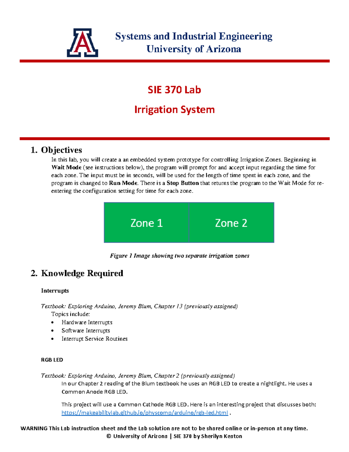SIE 370 Lab Irrigation System WARNING This Lab instruction sheet and