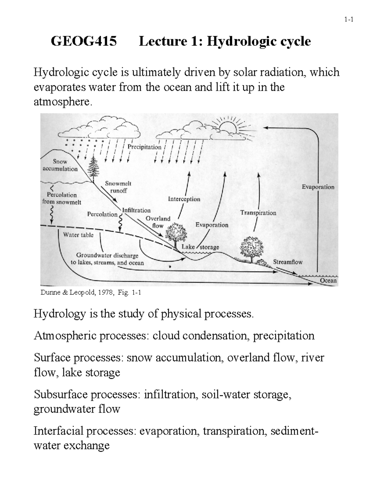 Hydrological Cycle - Hydrology - GEOG415 Lecture 1: Hydrologic Cycle ...