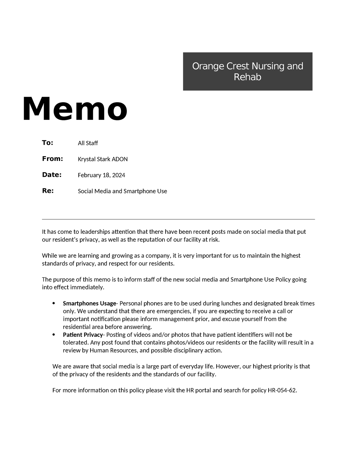 Week 6 Assignment Memo - Create A Memo About Smartphones And Social 