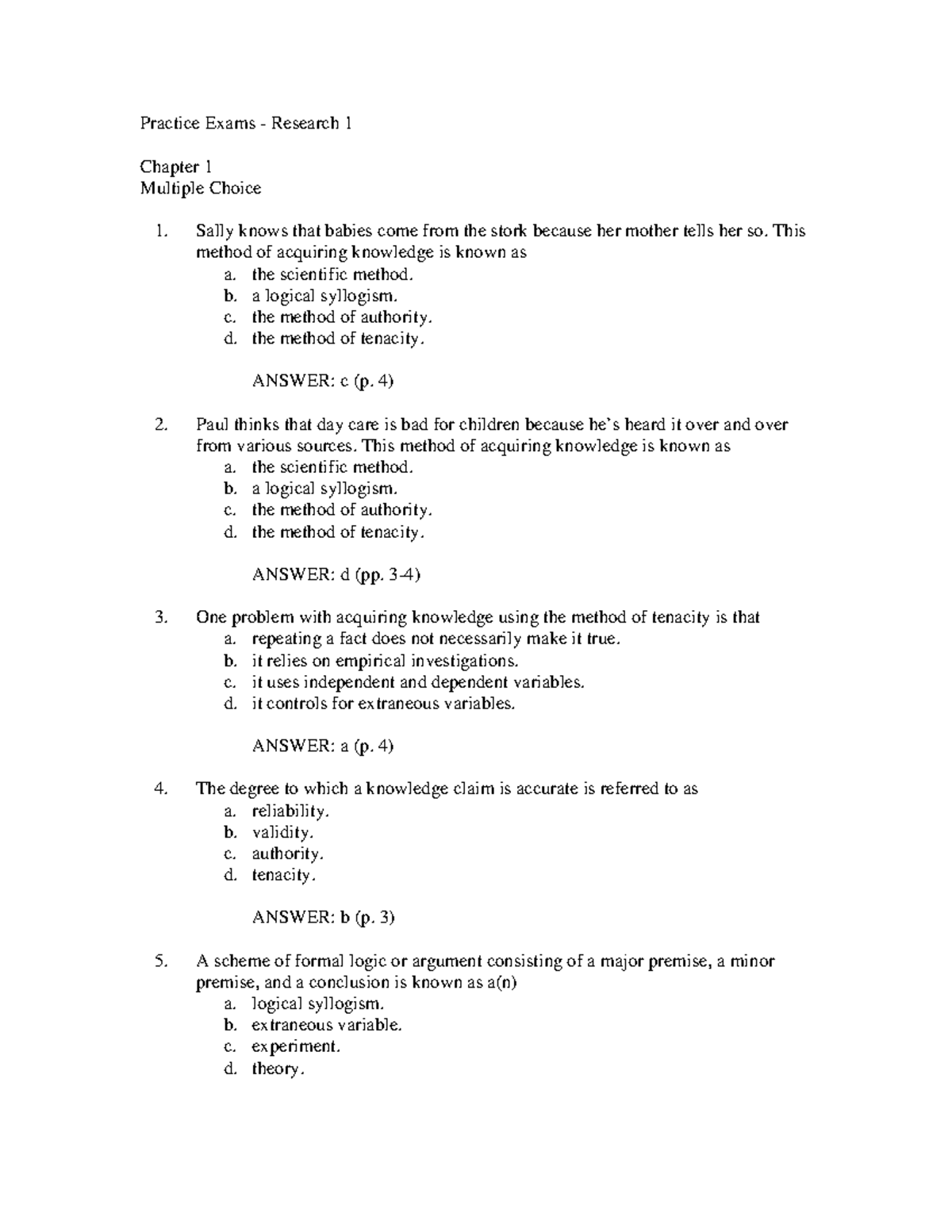 Experimental Psychology Quiz-1 - Practice Exams - Research 1 Chapter 1 ...