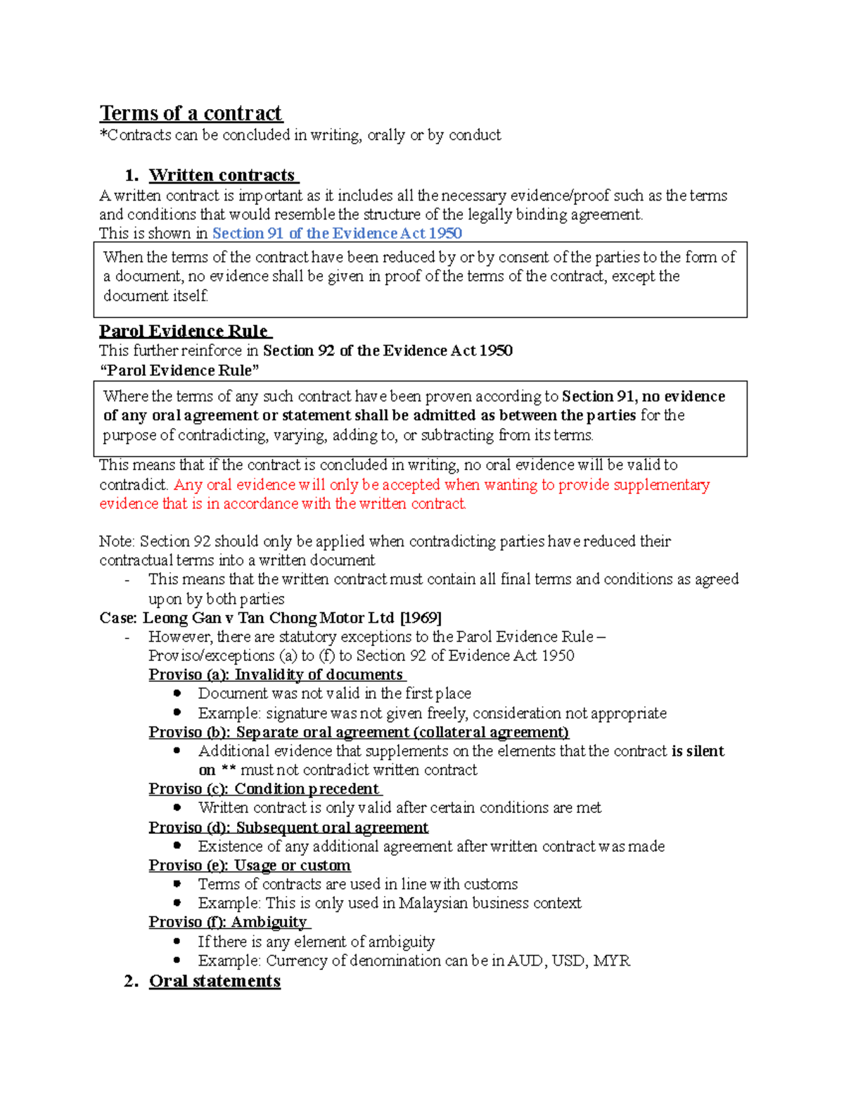 Week-5 lecture notes - Terms of a contract *Contracts can be concluded ...