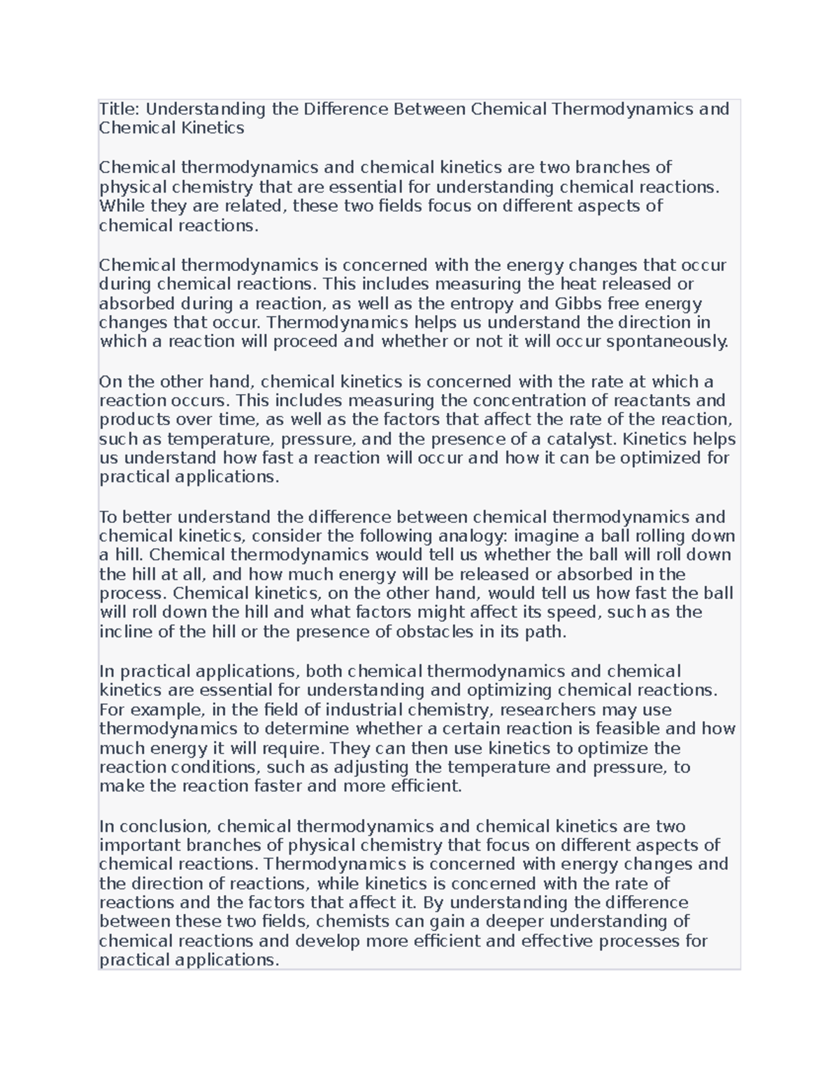 Understanding the Difference Between Chemical Thermodynamics and